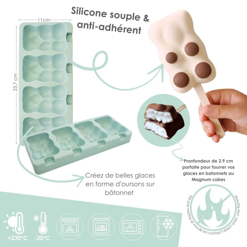 Moule en silicone pour glaces oursons sur bâtonnet