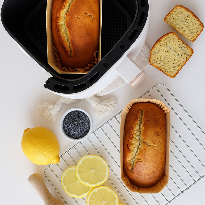 2 moules airfryer en bois 21 cm avec caissettes de cuisson sulfurisées