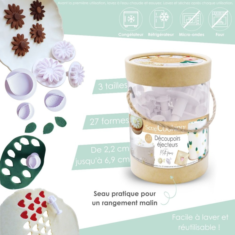 Emporte-pièces éjecteurs en seau pour pâte à sucre x27