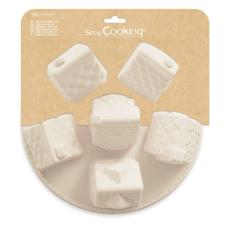 Moule silicone 3D chalets de Noël - 6 empreintes