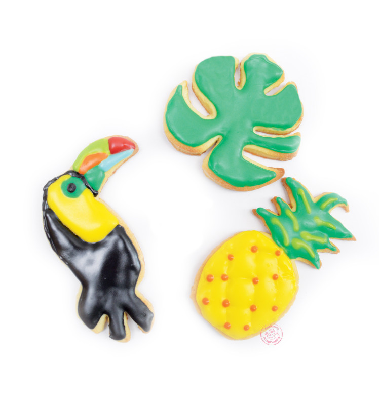 3 découpoirs dorés toucan/ananas/feuille