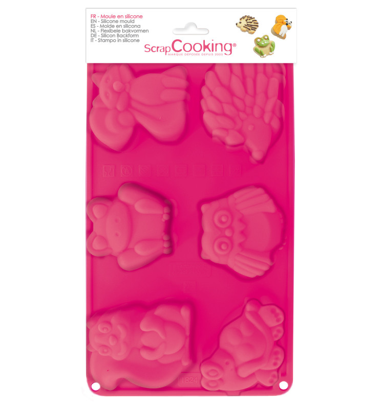 Silicone mould with 6 Forest animals-themed cavities