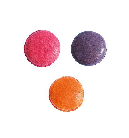 3 colorants en poudre orange, violet, rose