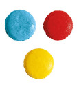 3 colorants en poudre jaune, rouge, bleu