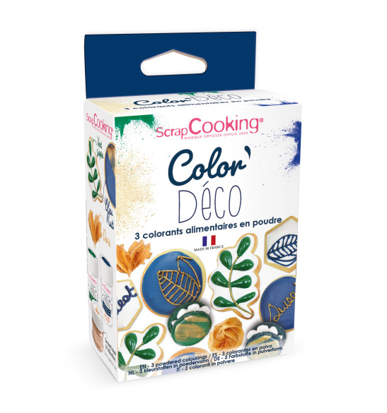 3 powdered food colourings Deco green, blue, gold 3x5g