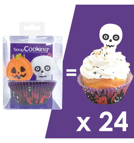 24 caissettes + 24 cake toppers Halloween