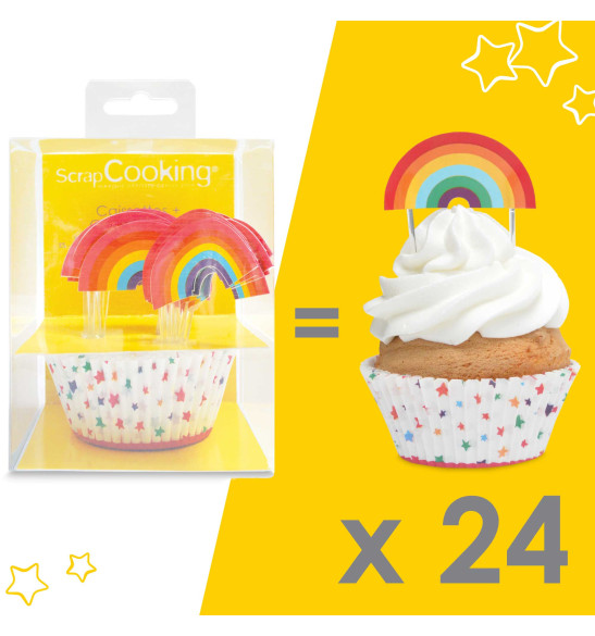 24 caissettes + 24 cake toppers rainbow