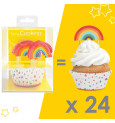 24 cupcake cases + 24 cake toppers rainbow