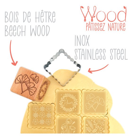 Flower wood cookie stamp + cookie cutter