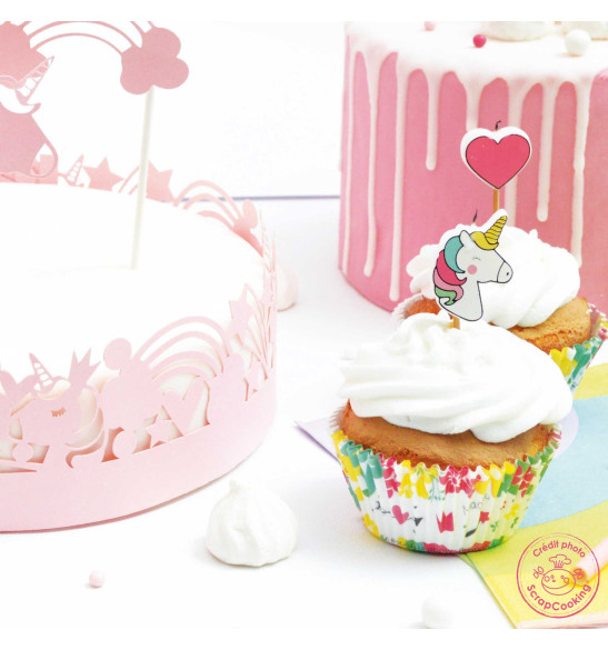 Ambiance 24 caissettes + 24 cake toppers licorne réf.5053
