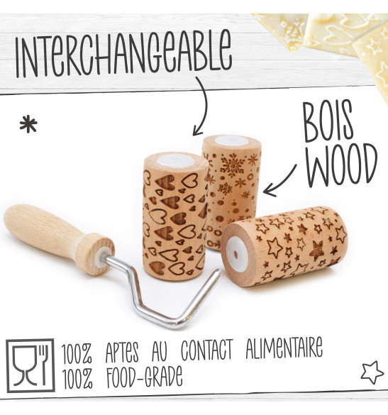 3 interchangeable mini wooden rollers