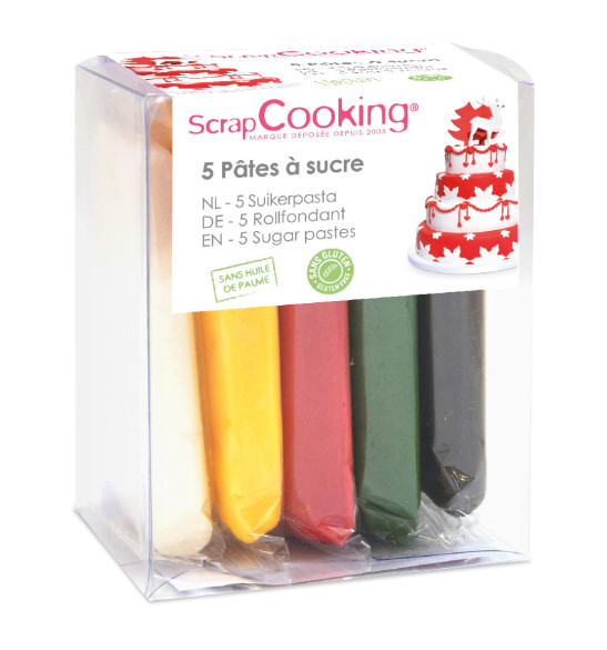 Set of 5 Christmas sugarpaste packs (white, yellow, red, green, brown) 5X80g