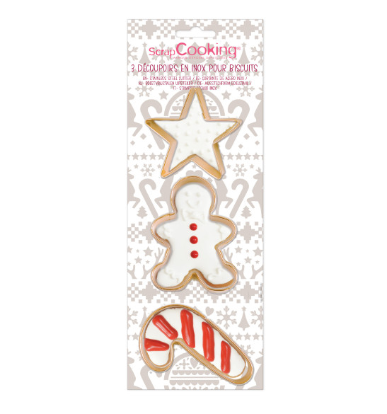 3 gold-finish stainless steel cookie cutters gingerbread man/candy cane/star 3 gold-finish stainless steel cookie cutters gingerbread man/candy cane/star