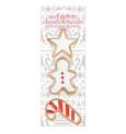 3 gold-finish stainless steel cookie cutters gingerbread man/candy cane/star