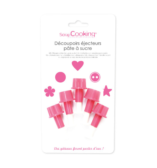 Set of 5 mini sugarpaste plunger cutters - "heart, polka dot, flower, star, button"