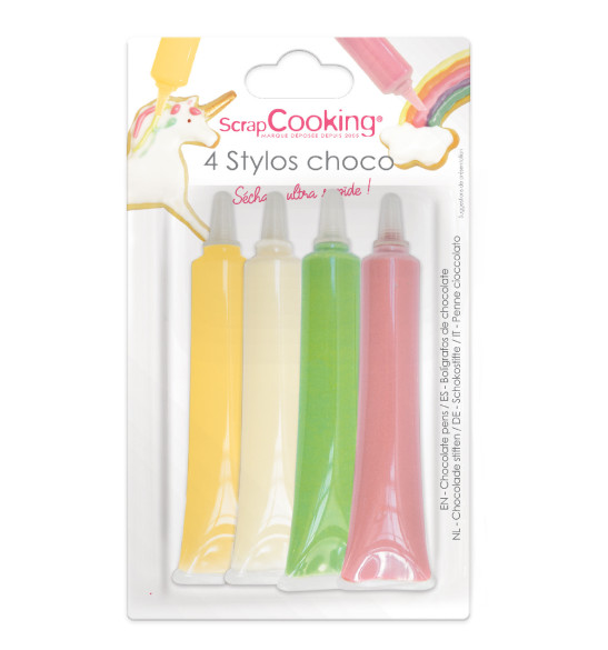 4 Choco pens pink / green / yellow / white 4X25g