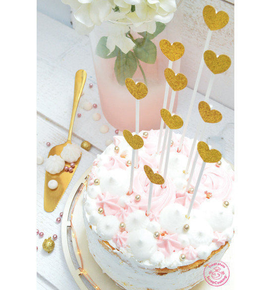 10 cake toppers cœurs dorés 20 cm