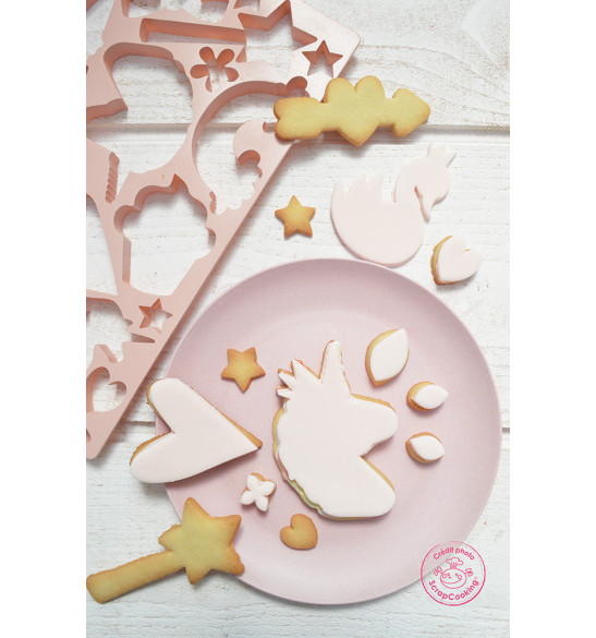 Unicorn-themed multi-cookie cutter sheet