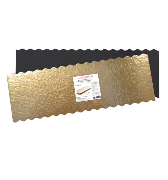 5 cake boards for cakes & logs 30 x 10 cm  gold/black