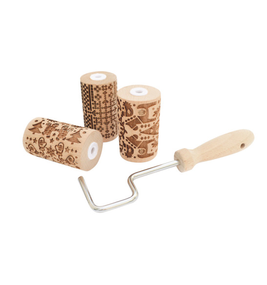 3 interchangeable mini wooden rollers Christmas