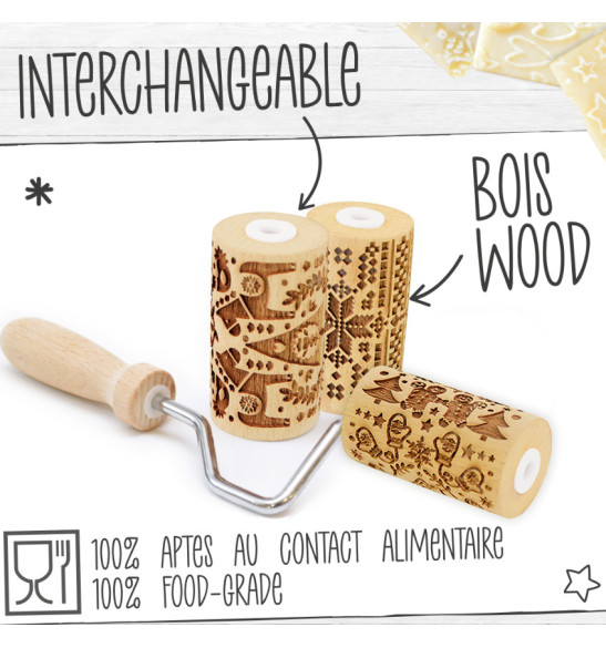 3 interchangeable mini wooden rollers Christmas