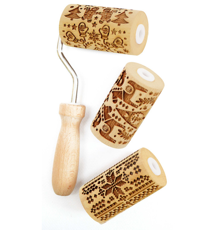 3 interchangeable mini wooden rollers Christmas