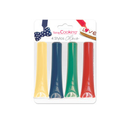 4 Stylos choco rouge/bleu/jaune/vert réf.7063