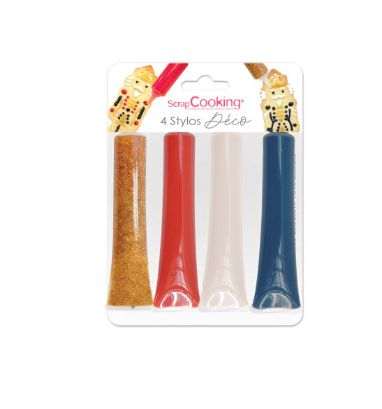 4 stylos déco bleu, rouge, doré, blanc 4 stylos déco bleu, rouge, doré, blanc