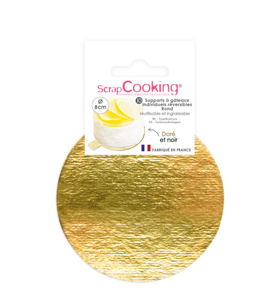 10 individual round gold/black cake boards 8cm - Scrapcooking®