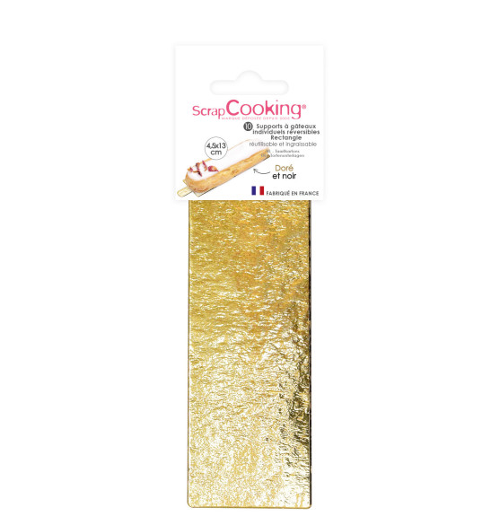10 individual rectangle gold/black cake boards 4.5 x 13 cm - Scrapcooking®