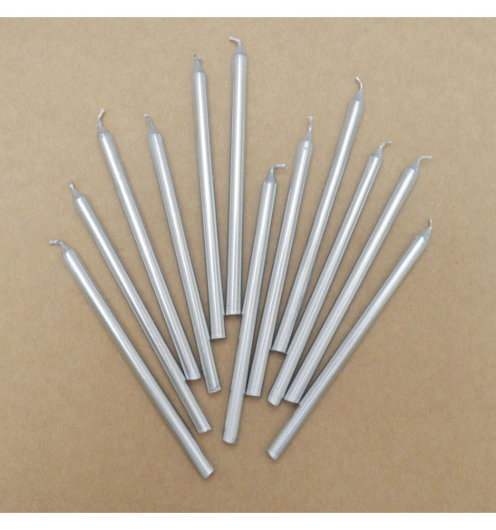 12 long silver candles 12 cm