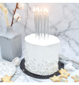 12 long silver candles 12 cm