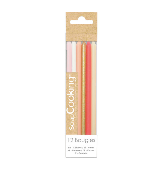 12 pink & gold long candles 12 cm