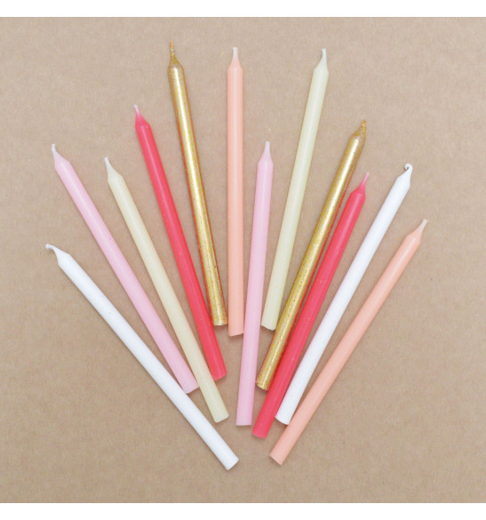 12 pink & gold long candles 12 cm