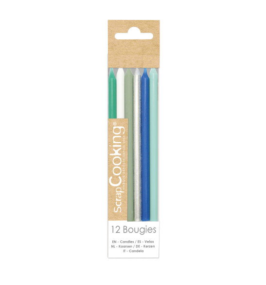 12 bougies longues bleu et argent - ScrapCooking®