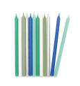 12 blue & silver long candles 12 cm