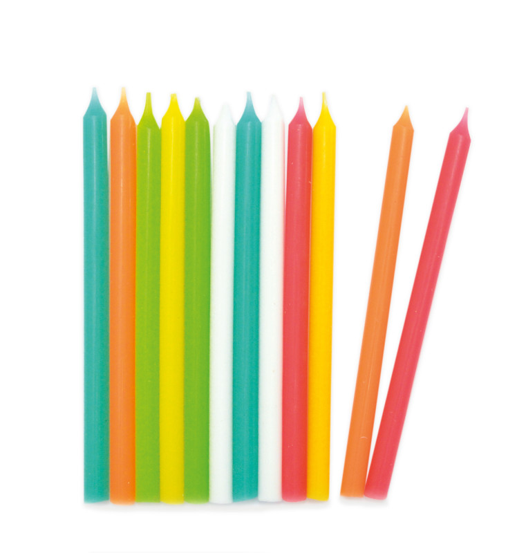 12 multicolored long candles 12 cm