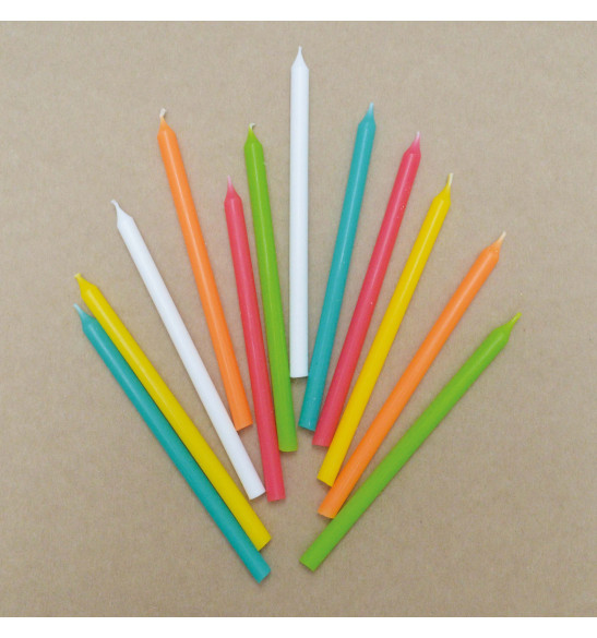 12 multicolored long candles 12 cm