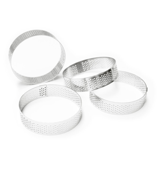 4 cercles à tartelettes perforés ronds 8 cm