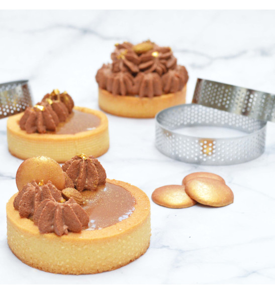 4 individual perforated round tart rings 8 cm