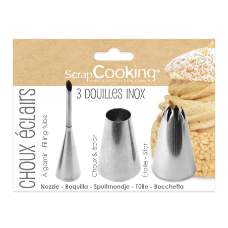 3 stainless steel nozzles - choux eclairs 3 stainless steel nozzles - choux eclairs