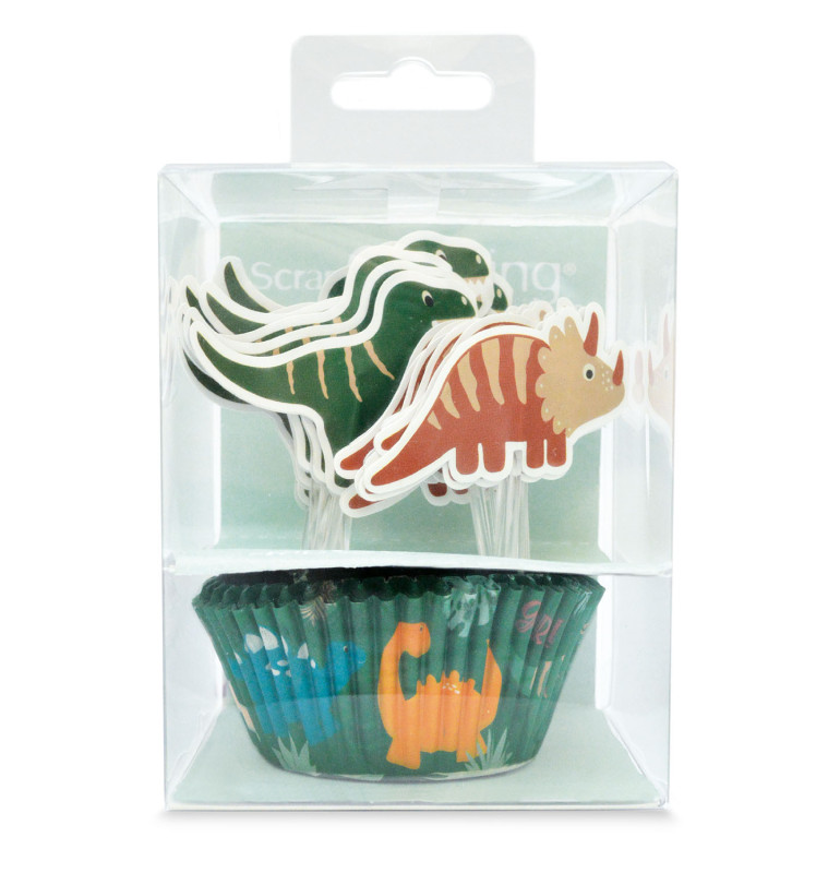 24 cupcake cases + 24 cake toppers "dino"