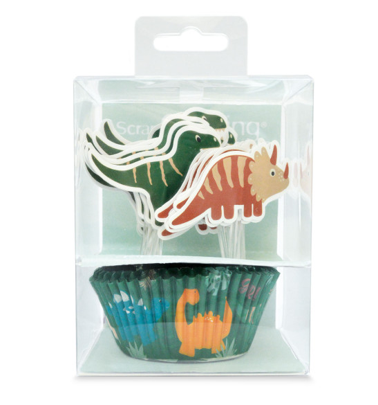 24 cupcake cases + 24 cake toppers "dino"