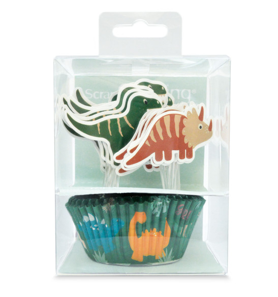 24 cupcake cases + 24 cake toppers "dino"