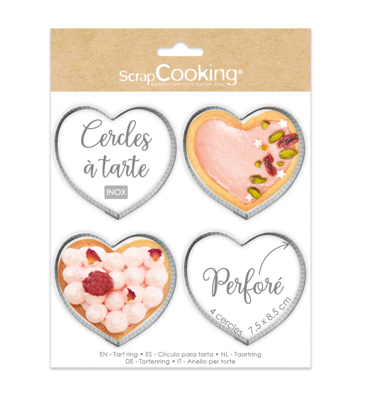 4 individual perforated heart tart rings 7.5 x 8,5 cm