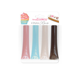 4 stylos déco blanc, rose, bleu, chocolat réf.7120