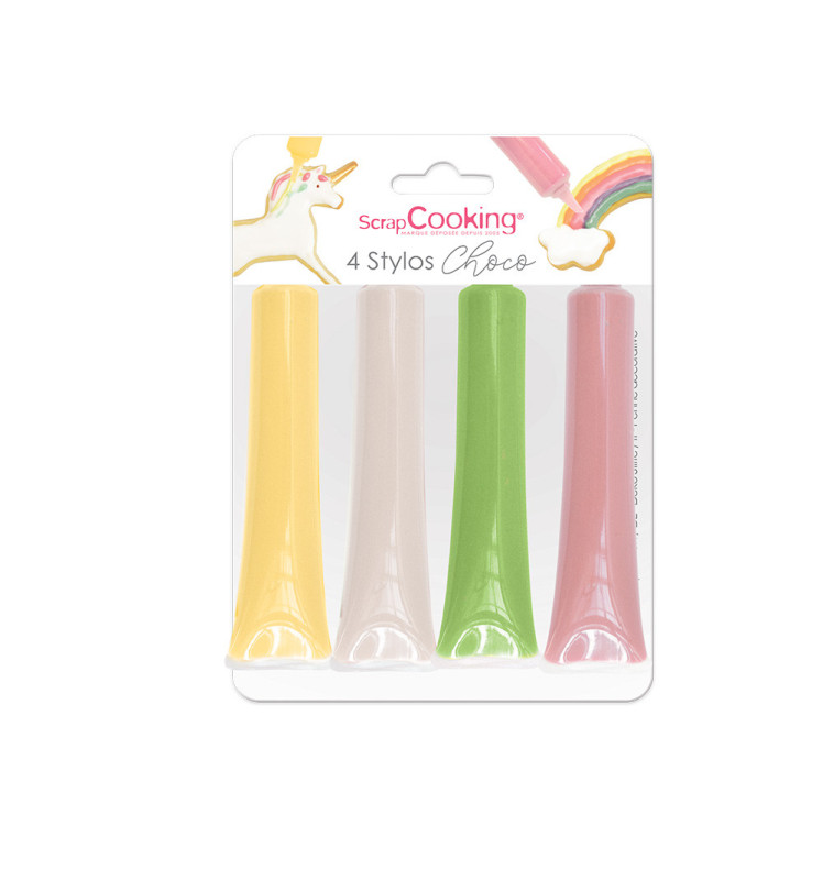 4 stylos goût choco rose, vert, jaune, blanc