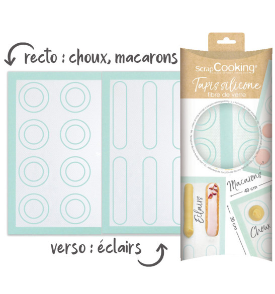Fiberglass silicone mat with printing choux/éclair/macaroon - ScrapCooking®