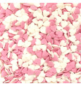 Pot of white/ pink heart sugar decos 50 g