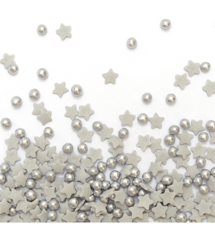 Décors sucrés étoiles/perles argentées 55g